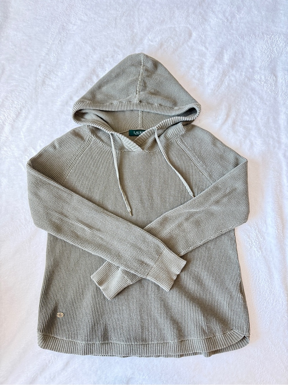 Lauren Ralph Lauren Sage Green Waffle Knit Hooded Sweater Medium